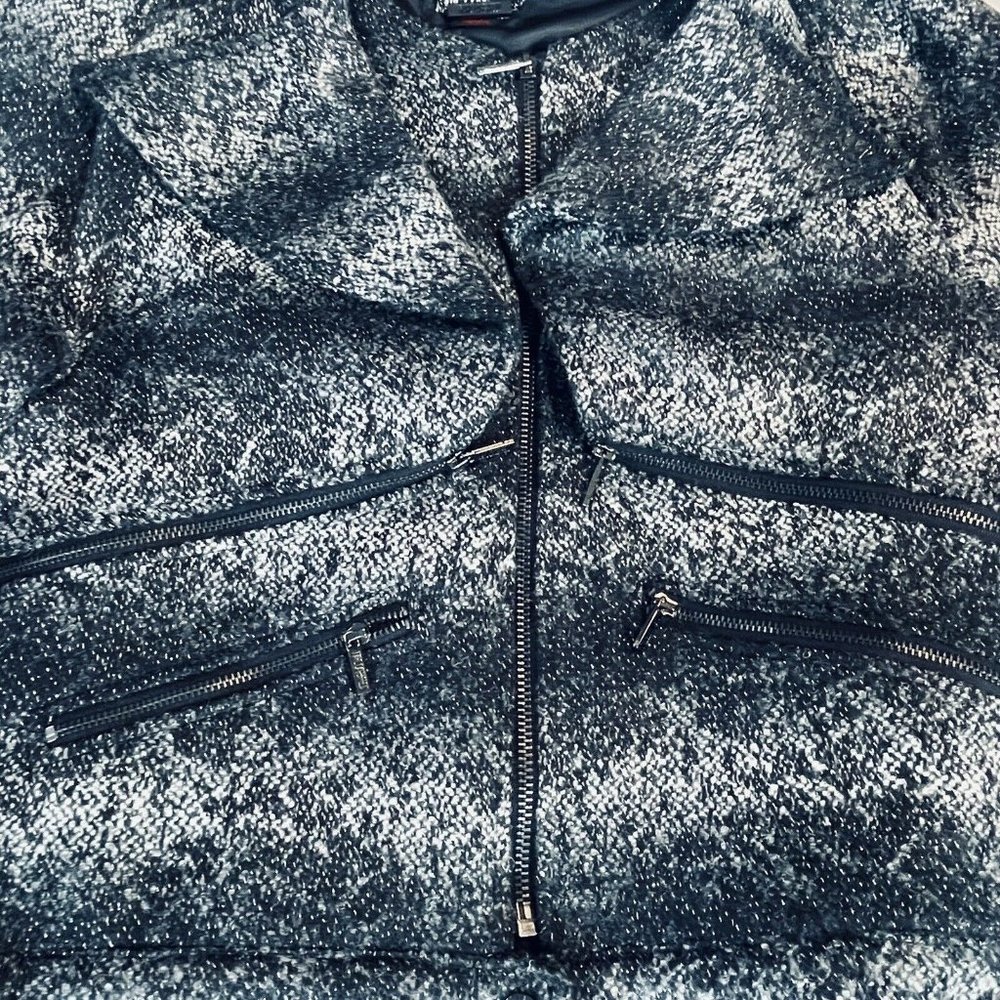 Karl Lagerfeld For Macys Impulse Black Wool Silver Spark Extra Small Moto Jacket - Picture 3 of 14